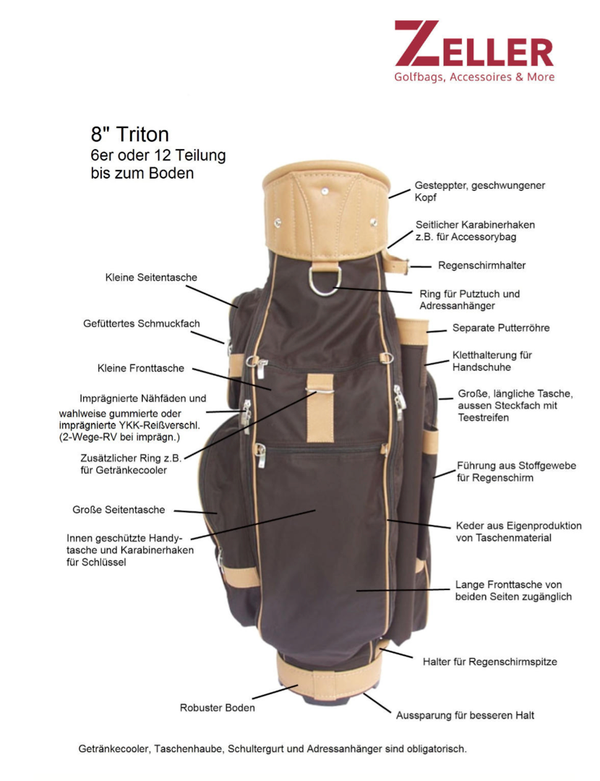 ZELLER Z1 Triton 8" Cartbag Golftasche inklusive Accessoires